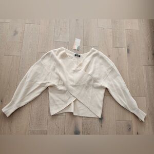 Crossover Off-the-Shoulder Cream Knit Sweater